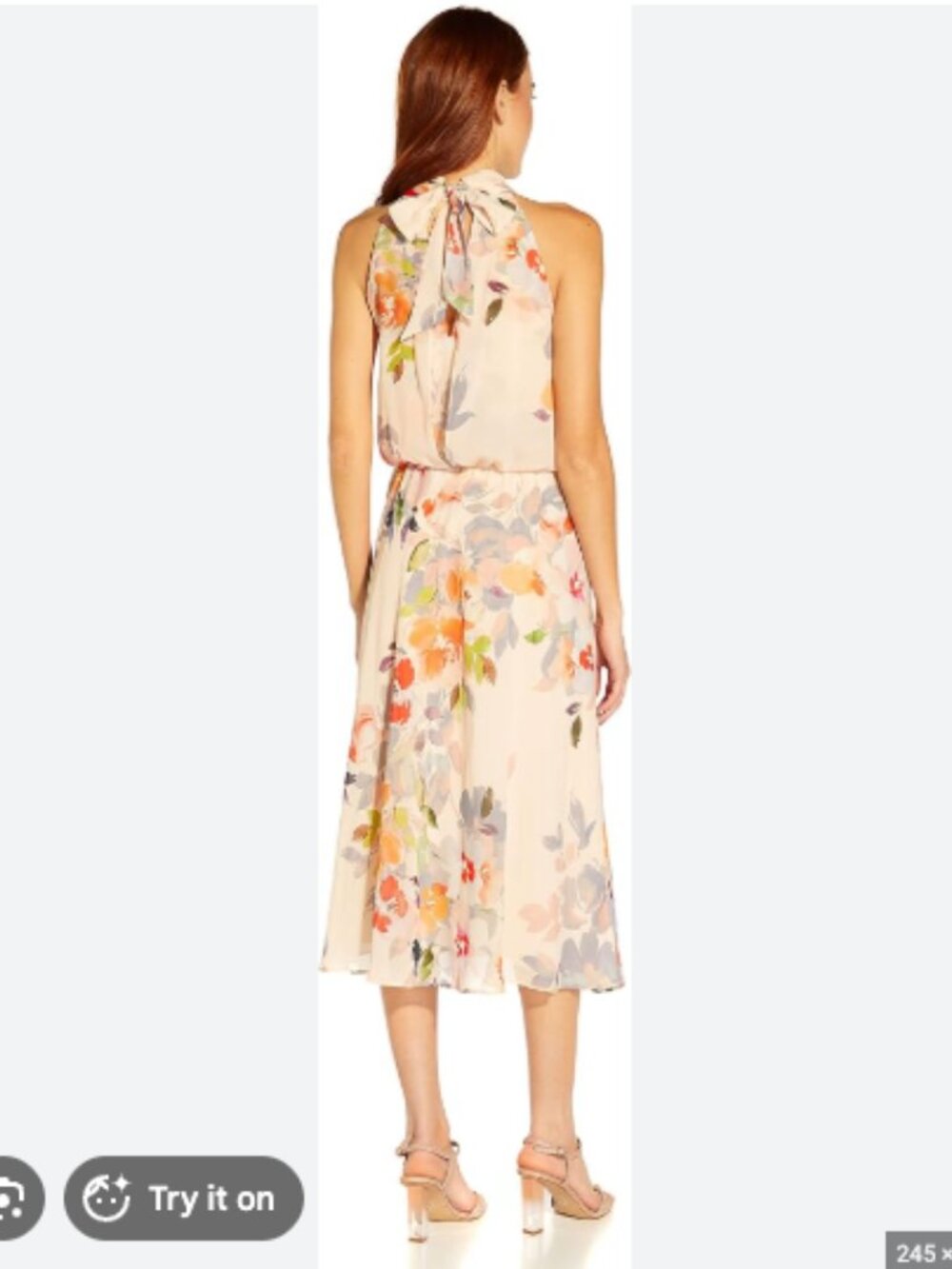 NWT Adrianna Papell Sandshell Floral Halter Chiffon Dress Size 14 - Picture 2 of 8